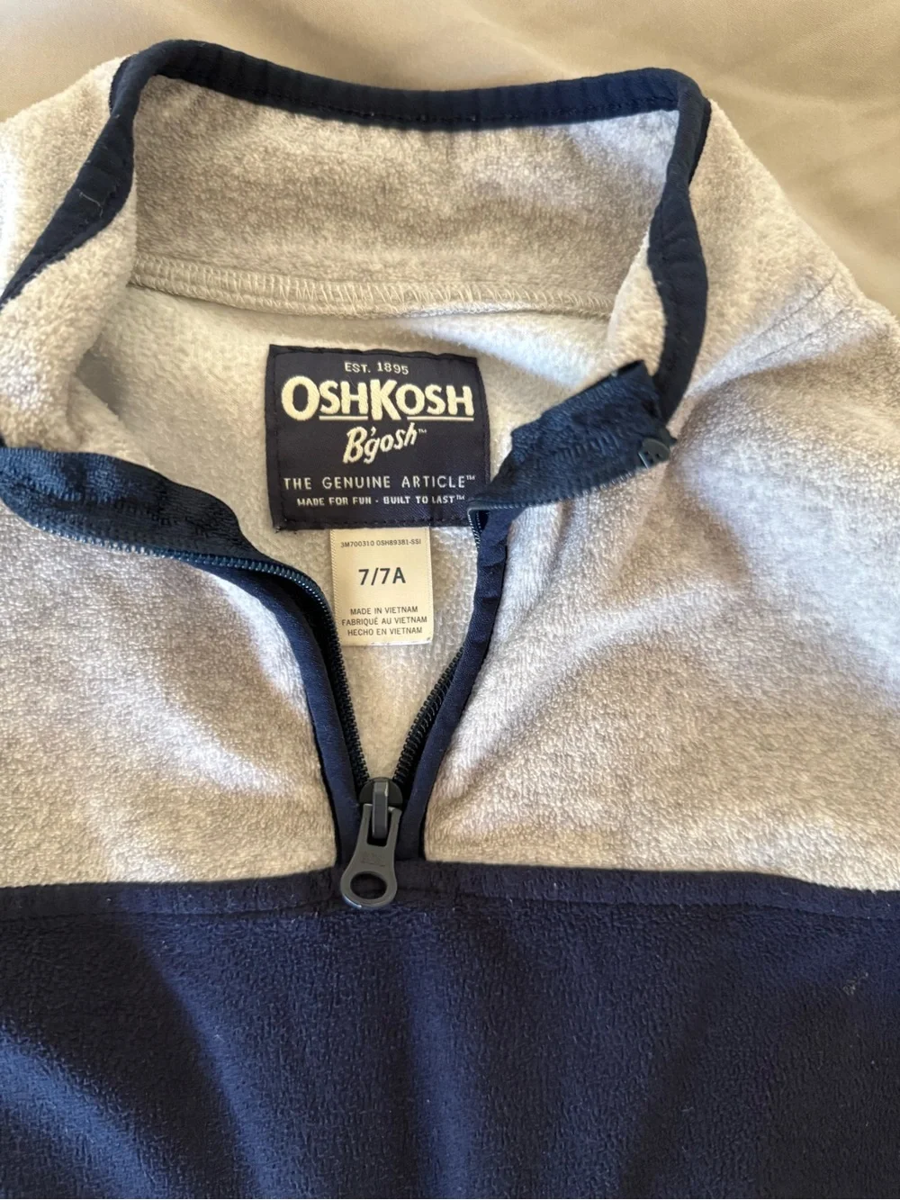 OshKosh B'gosh Navy and Light Gray Zip-Up Pullover Sweater